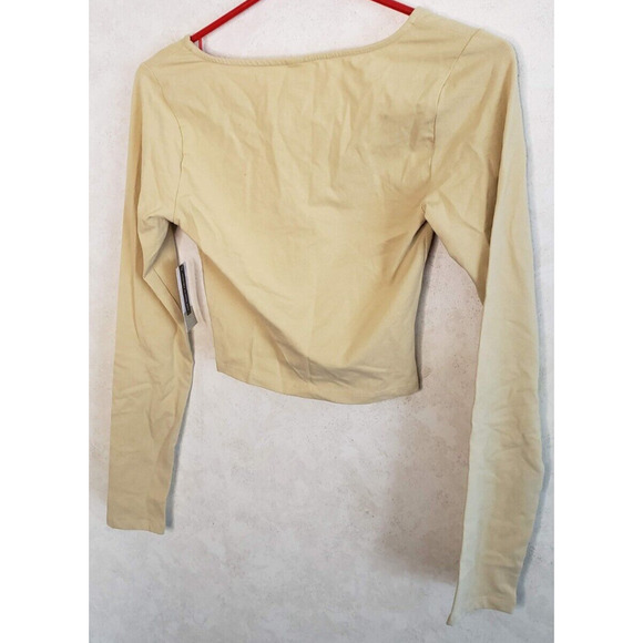 BP Crop Top XS Beige Tan Stretch Scoop Neck Long Sleeve Top - Picture 2 of 5